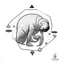 manatee, mother and baby tattoo design idea