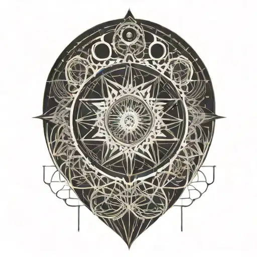 the rising sun, sacred geometry, numbers 108 and 13 tattoo design idea