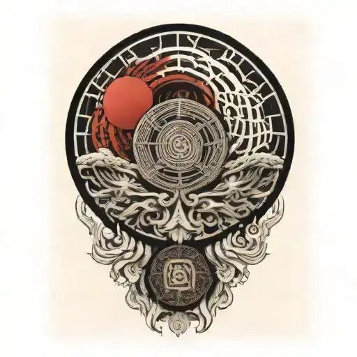 the rising sun, sacred geometry, numbers 108 and 13 tattoo design idea