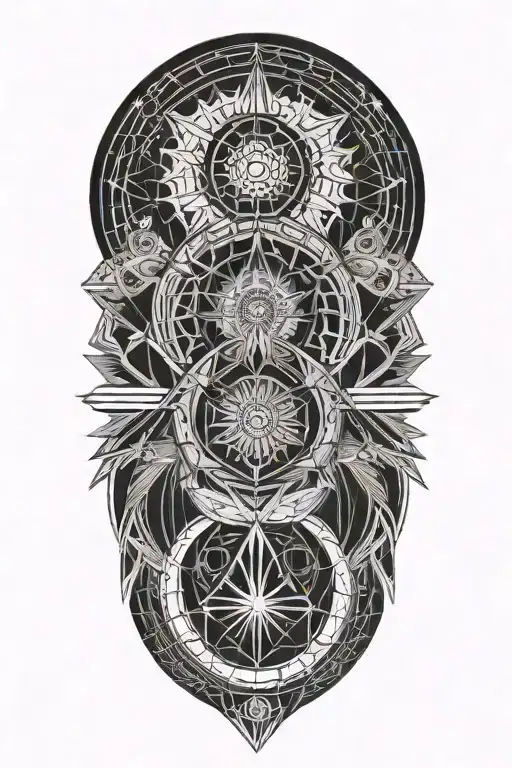 the rising sun, sacred geometry, numbers 108 and 13 tattoo design idea