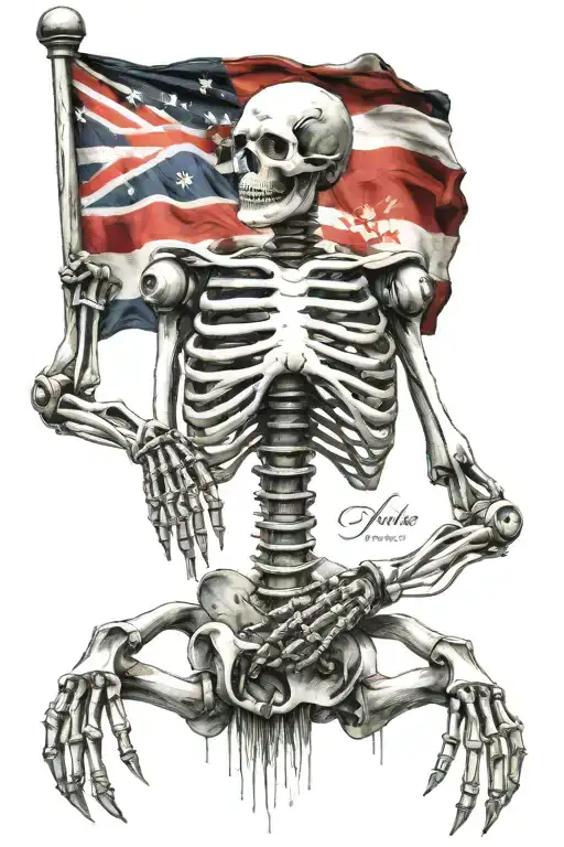 Robot skeleton with a maryland flag intertwined tattoo design idea