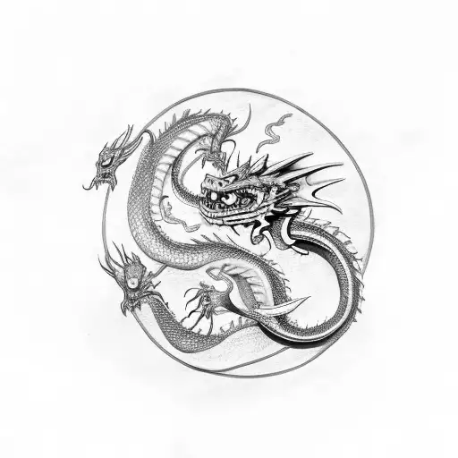 Dragon breathing fire on a demon snake tattoo design idea