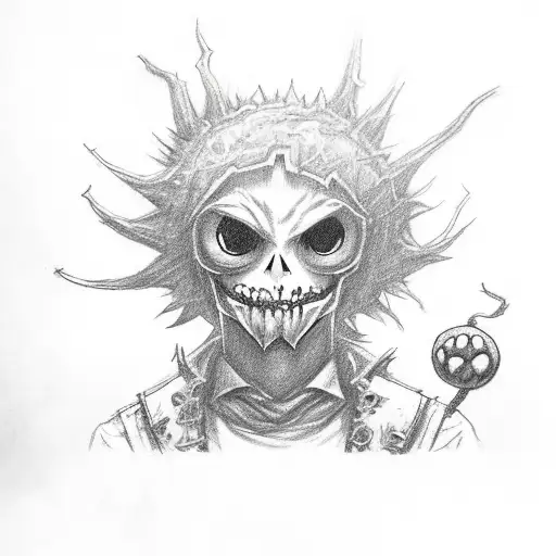 A sketchy portrait of Skull Kid from Majora's Mask with a mysterious and eerie vibe tattoo design idea