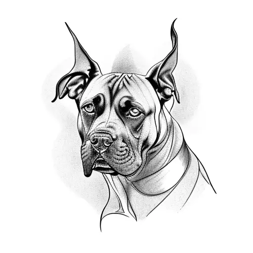 tattoo portrait of 4 serious/scary looking dog faces. the dog breeds: doberman, cane corso, great dane, Rottweiler  tattoo design idea