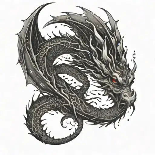 Combine a long wraparound dragon design with elements of dotwork for a unique and intricate tattoo tattoo design idea