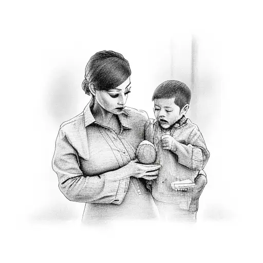 Mother with son tattoo design idea