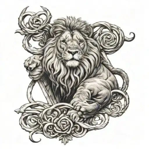 lion cross intertwined tattoo design idea