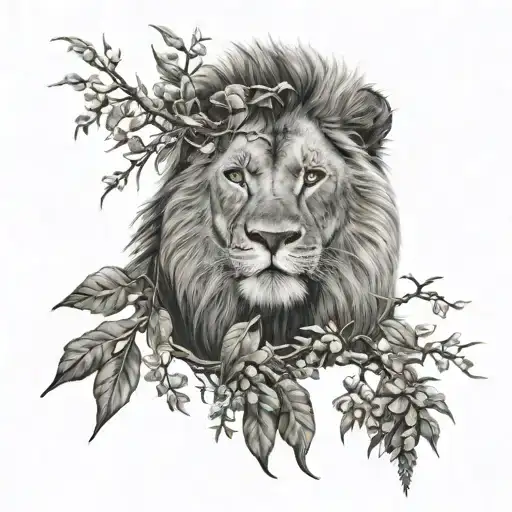 lion thorn branches tattoo design idea