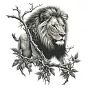 lion thorn branches tattoo design idea