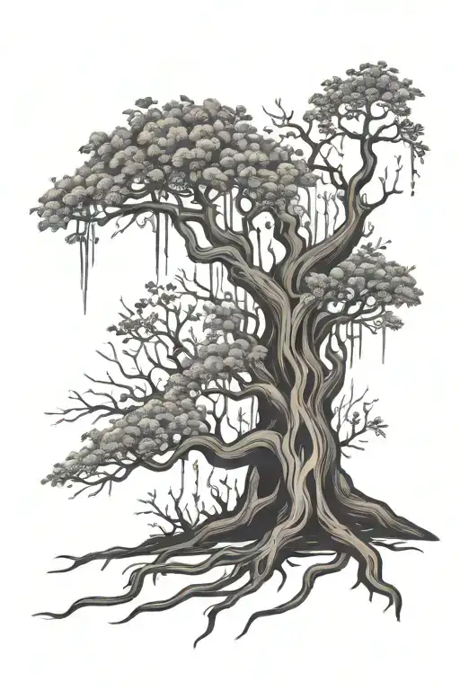 poison tree made with paw prints forming tattoo design idea