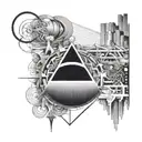Create a black and white tattoo design that is reminiscent of the cover of Pink Floyd's 'Pulse' album. It should evoke t tattoo design idea