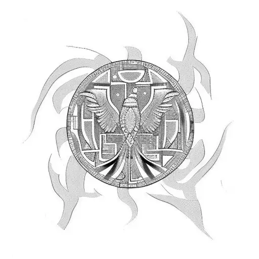 Greek, Byzantine, mosaic tile, phoenix, tribal tattoo design idea