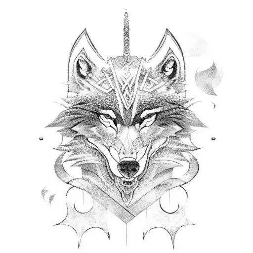Nordic mythology-inspired wolf battling a dragon tattoo design idea