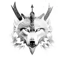Warrior wolf adorned with Nordic armor and wielding a sword tattoo design idea