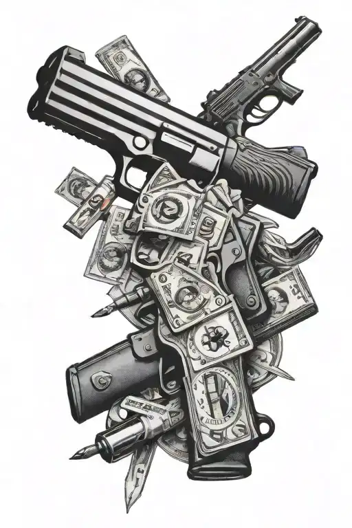 money and guns money drugs tattoo design idea