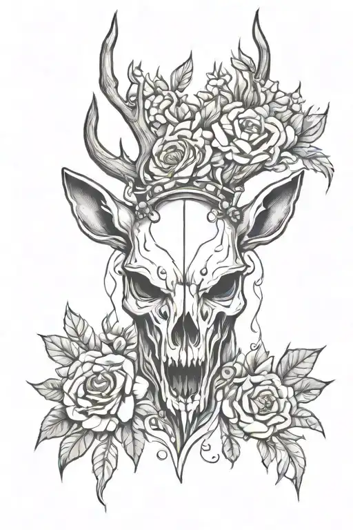 half skull half deer head tattoo design idea