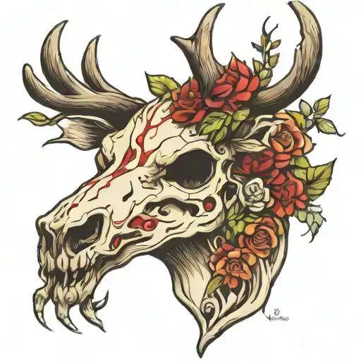 half deer skull half deer head tatoo design tattoo design idea
