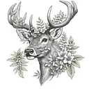 red deer head with texas and wisconsin native flowers and ferns tattoo design idea