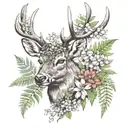 red deer head with texas and wisconsin native flowers and ferns tattoo design idea