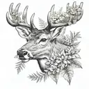 red deer head with texas and wisconsin native flowers and ferns tattoo design idea