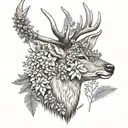 red deer head with texas and wisconsin native flowers and ferns tattoo design idea