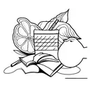 A minimalist tattoo of a cigarette and a lemon with a book and a glass of red wine in the background tattoo design idea