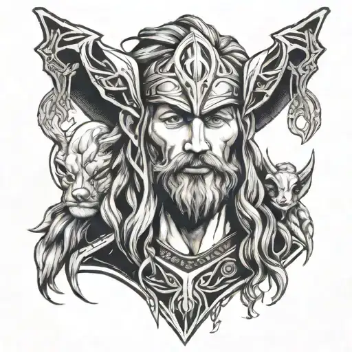 odin, Thor, Freyja,Loki portrait  tattoo design idea
