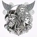 odin, Thor, Freyja,Loki portrait  tattoo design idea