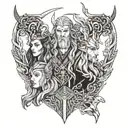 odin, Thor, Freyja,Loki portrait  tattoo design idea