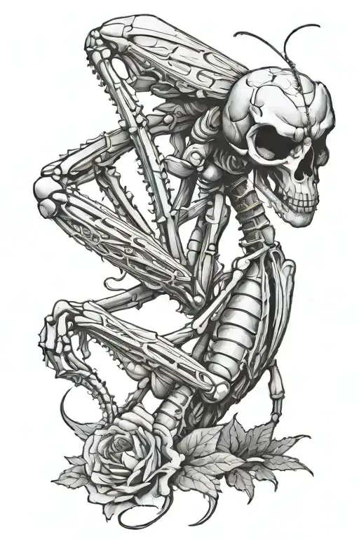 Praying Mantis wearing skull wearing tattoo design idea