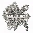the Word ambition in medieval caligraphy and change the t in a cross  tattoo design idea