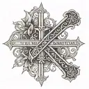the Word ambition in medieval caligraphy and change the t in a cross  tattoo design idea