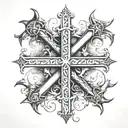 the Word ambition in medieval caligraphy and change the t in a cross  tattoo design idea