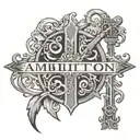 the Word ambition in medieval caligraphy and change the t in a cross  tattoo design idea