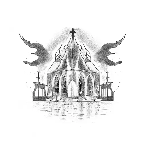 church burning tattoo design idea