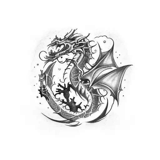 Craft a gothic dragon tattoo with a cosmic theme, featuring stars and galaxies tattoo design idea