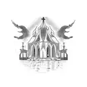 church burning tattoo design idea