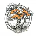 circle with oak tree inside  tattoo design idea
