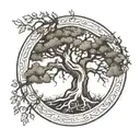 circle with oak tree inside  tattoo design idea