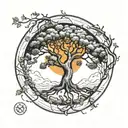 circle with oak tree inside  tattoo design idea