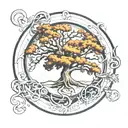 circle with oak tree inside  tattoo design idea