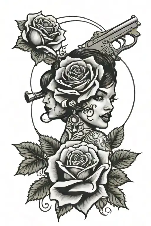 chicana girl money roses guns tattoo design idea