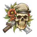 skull in a German cap, bayonet knife and edelweiss flower tattoo design idea