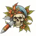 skull in a German cap, bayonet knife and edelweiss flower tattoo design idea