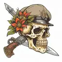 skull in a German cap, bayonet knife and edelweiss flower tattoo design idea