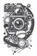 baseball camera music note surrounded  tattoo design idea