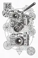 baseball camera music note surrounded  tattoo design idea