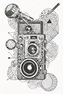 baseball camera music note surrounded  tattoo design idea