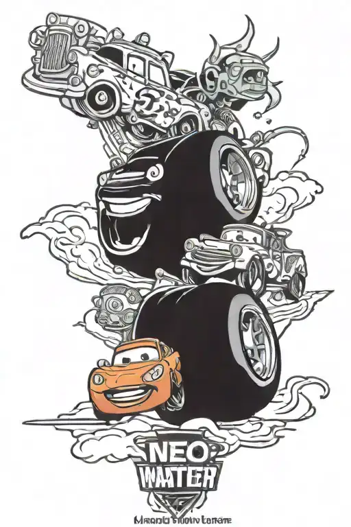 lightning McQueen and tow mater   tattoo design idea