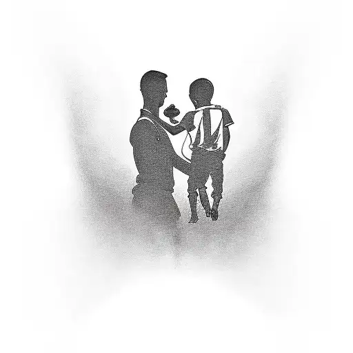 The silhouette of a dad with his son representing wealth and family love tattoo design idea